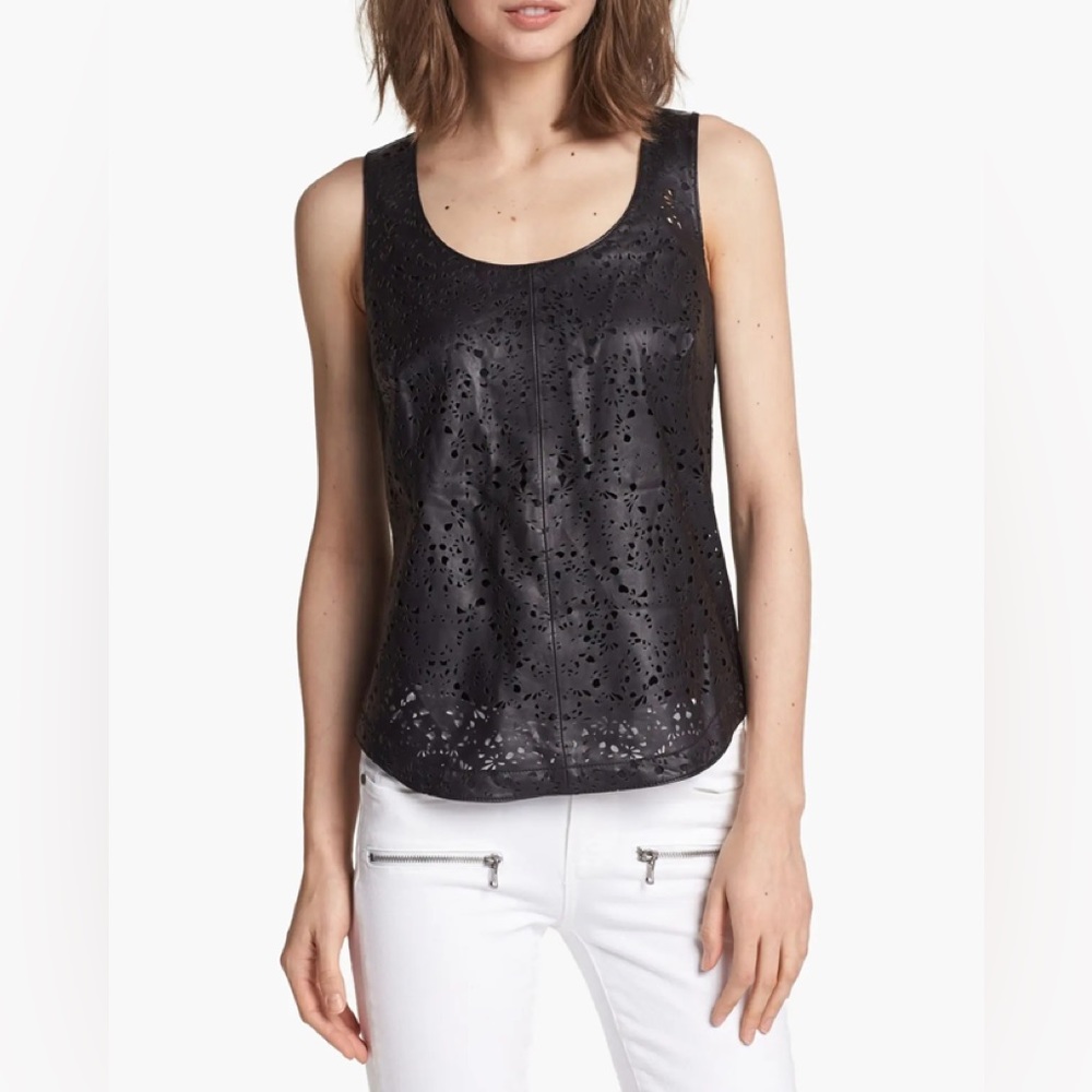 Hinge- Perforated Leather Sleeveless Top -NWOT- Size: Small